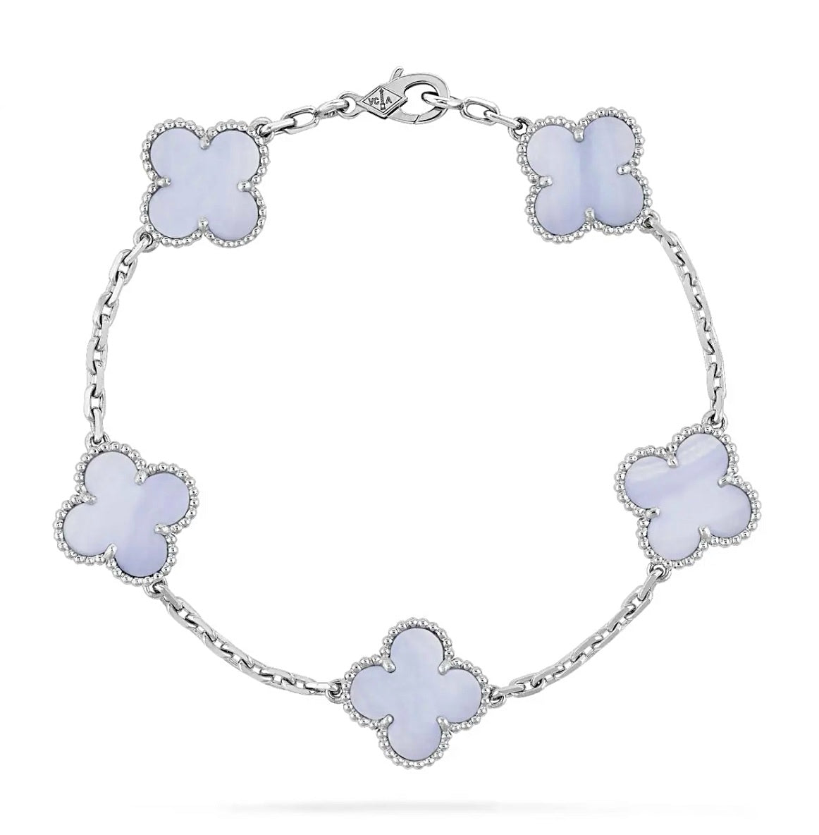 Van Cleef & Arpels Vintage Alhambra Bracelet 5 Motifs White Gold Chalcedony