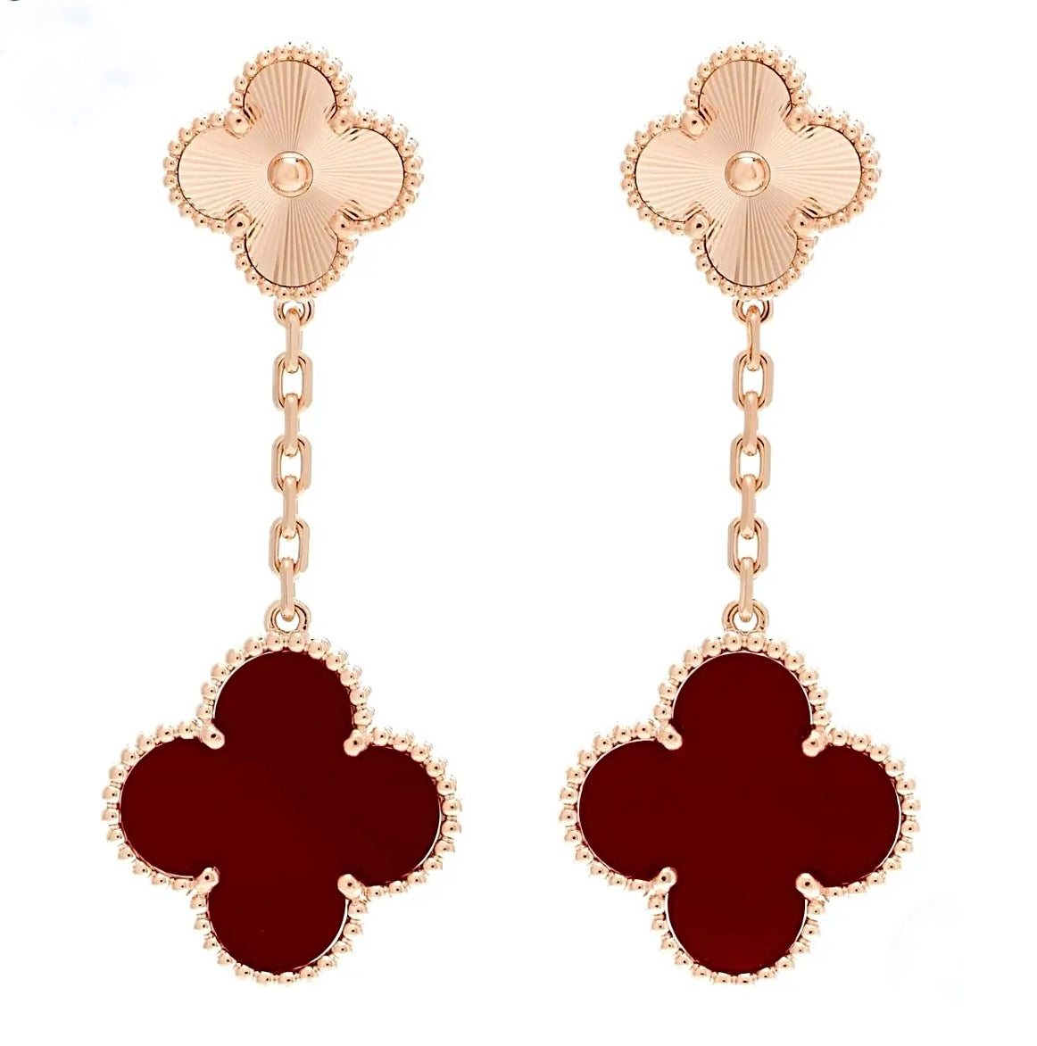 Van Cleef & Arpels Magic Alhambra Earrings 2 Motifs Rose Gold Guilloche Carnelian