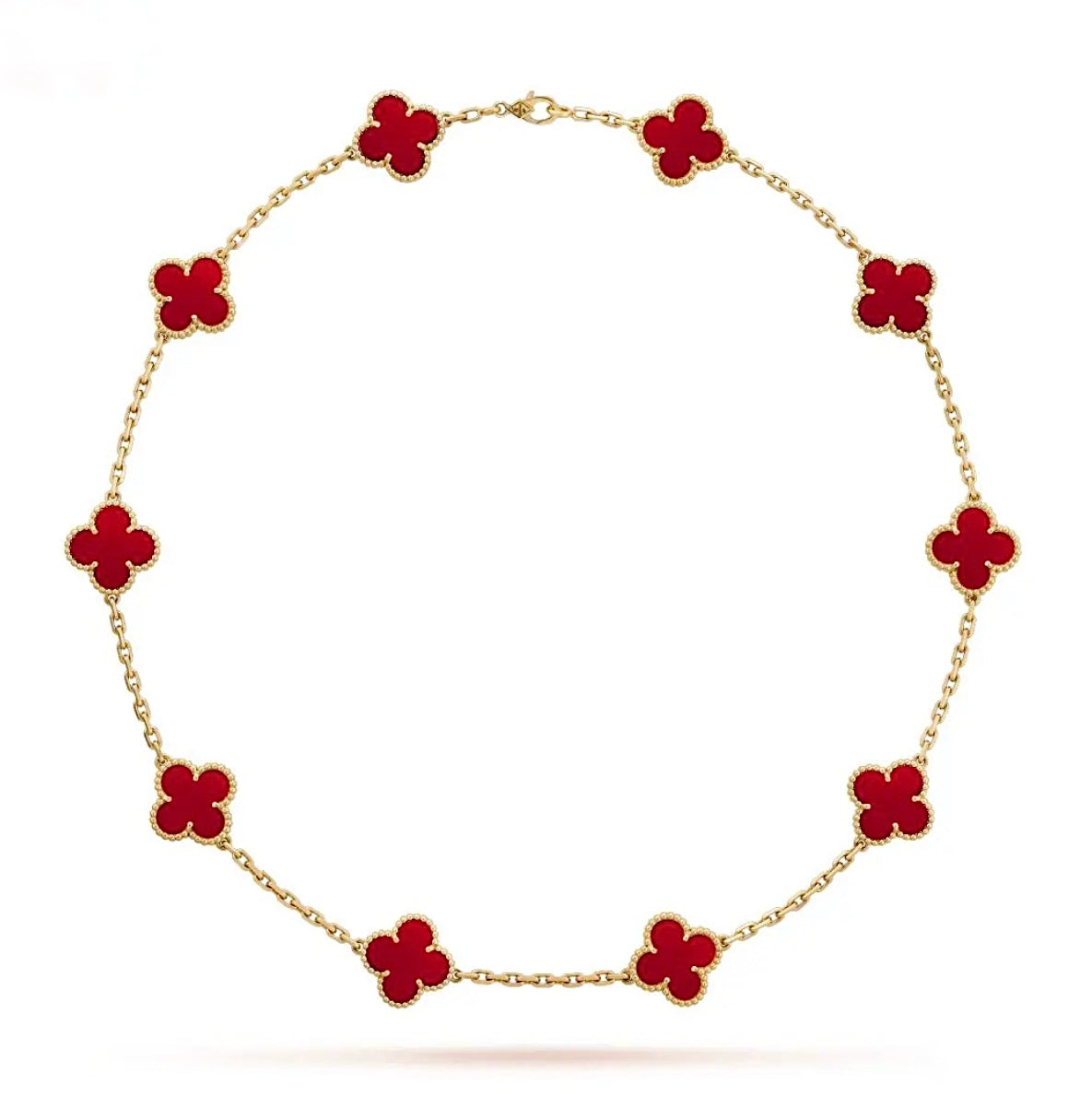 Van Cleef & Arpels Vintage Alhambra Necklace 10 Motifs Yellow Gold Carnelian