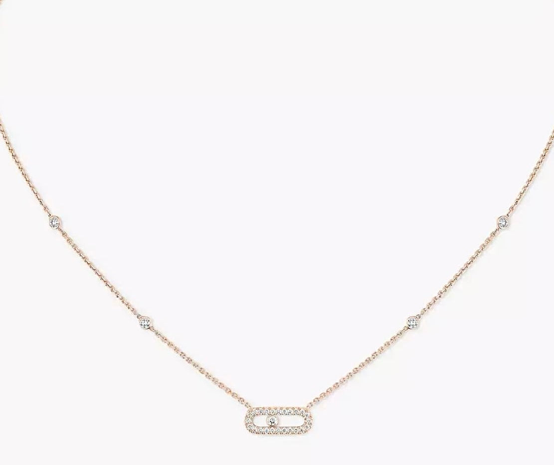 Messika Pink Gold Diamond Necklace Move Uno Pavé