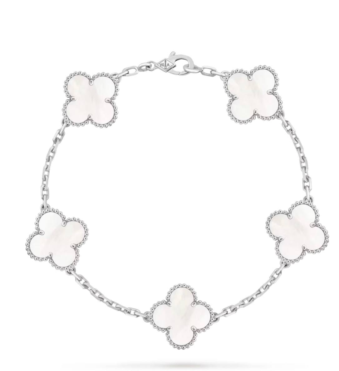 Van Cleef & Arpels Vintage Alhambra Bracelet 5 Motifs White Gold Mother-of-Pearl