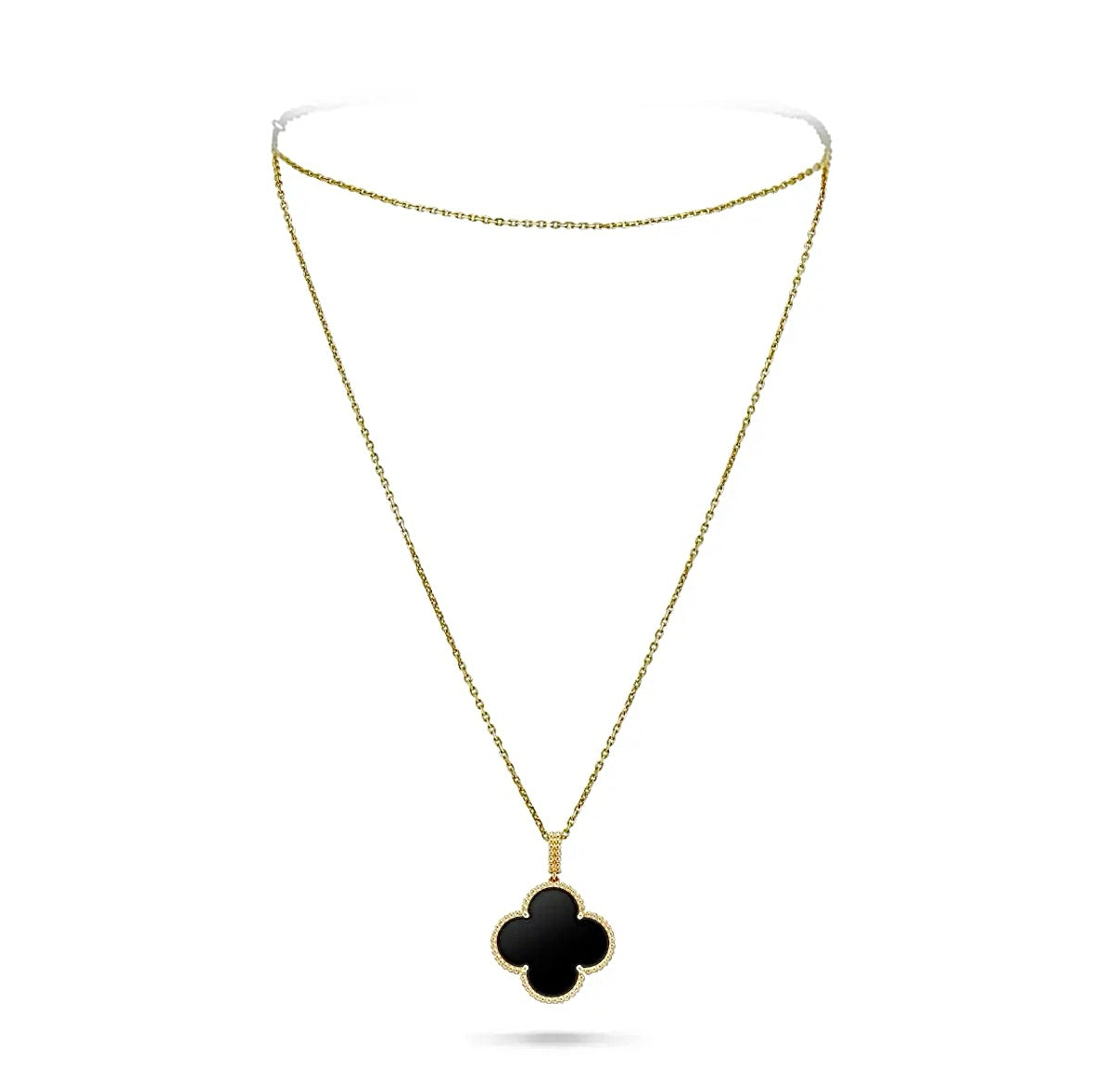 Van Cleef & Arpels Magic Alhambra Long Necklace 1 Motif Yellow Gold Onyx