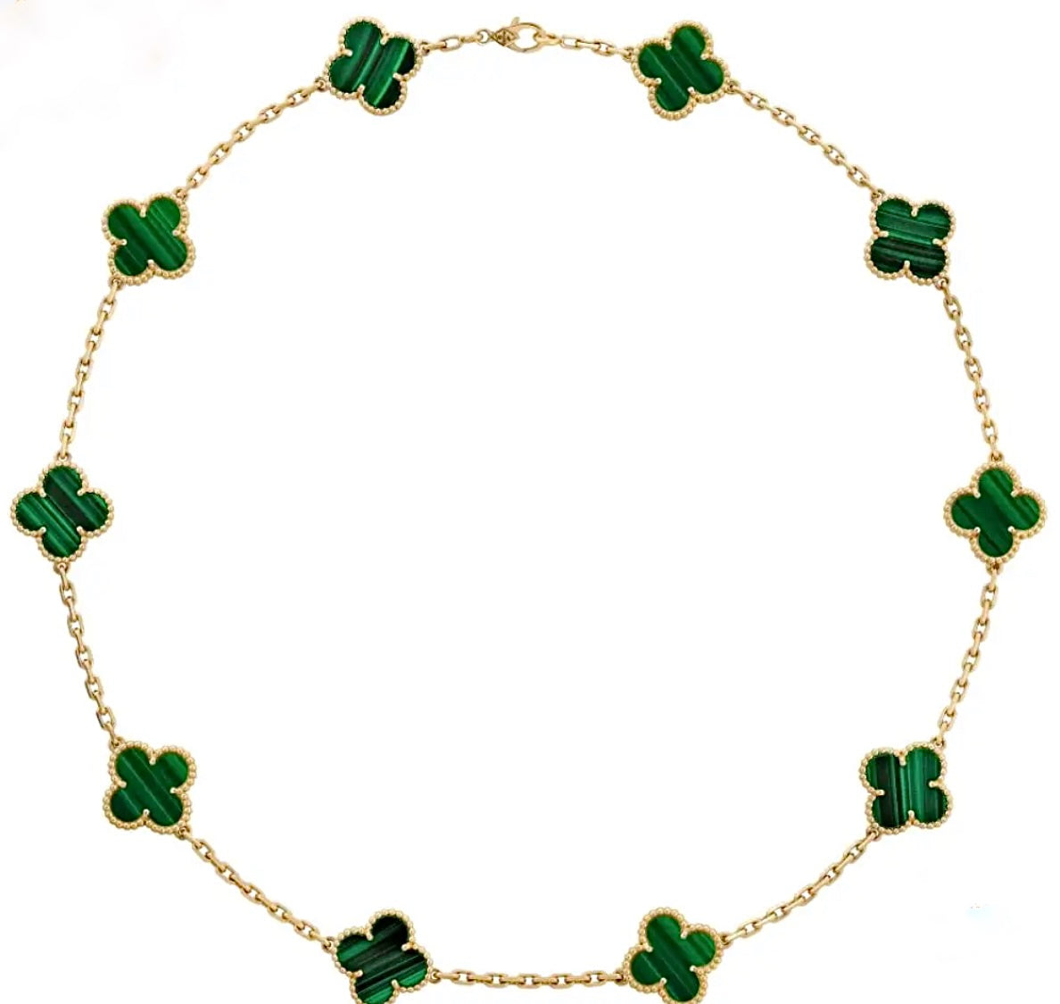 Van Cleef & Arpels Vintage Alhambra Necklace 10 Motifs Yellow Gold Malachite