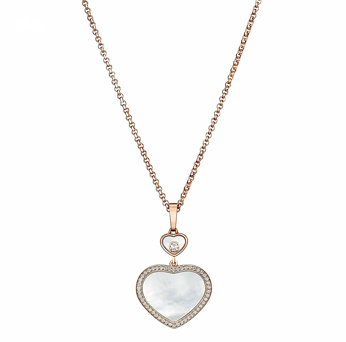 Chopard Happy Hearts Pendant Necklace 18K Rose Gold Diamond White Mother of Pearl