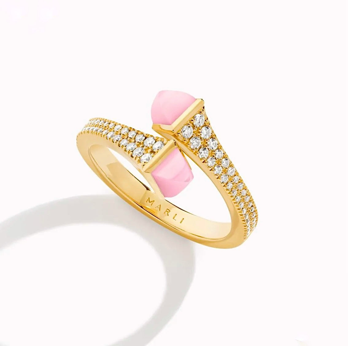 Marli Cleo Diamond Slim Ring Yellow Gold Pink Sèvres