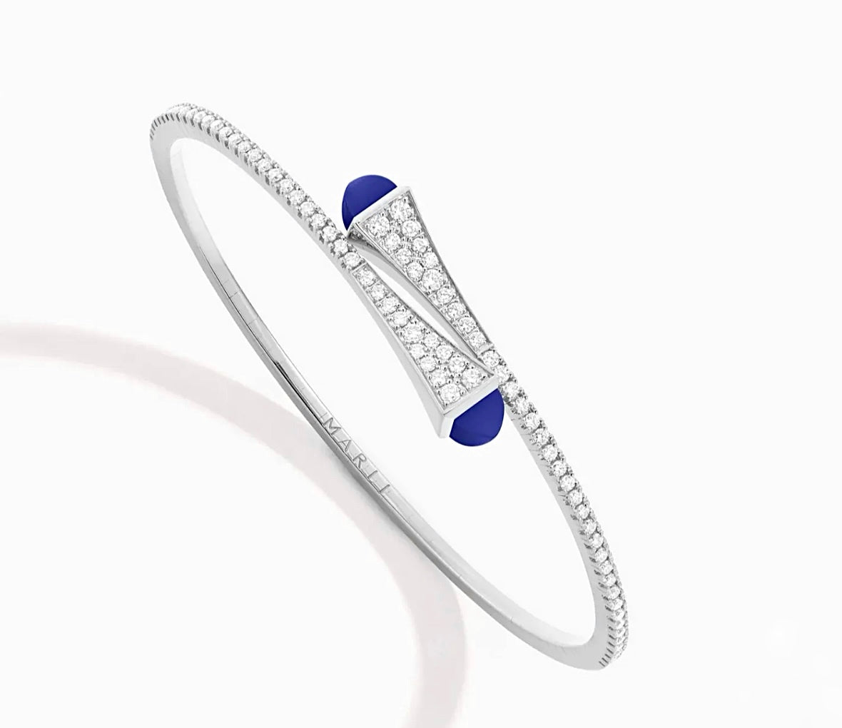 Marli Cleo Diamond Slim Slip-On Bangle White Gold Lapis Lazuli