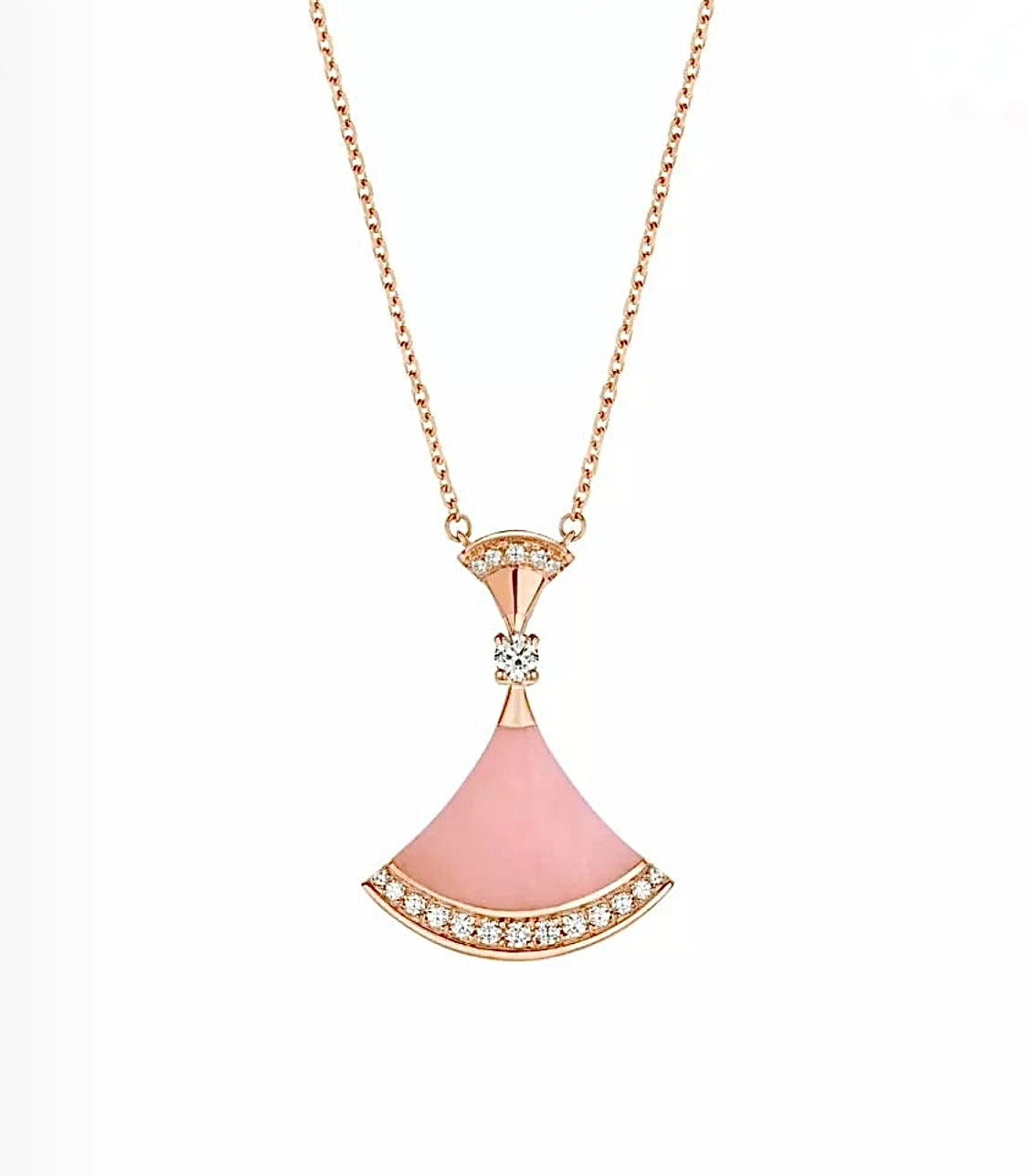 Bvlgari Diva’s Dream Diamond Necklace – Rose Gold, Pink Opal Fan & Diamond Edge