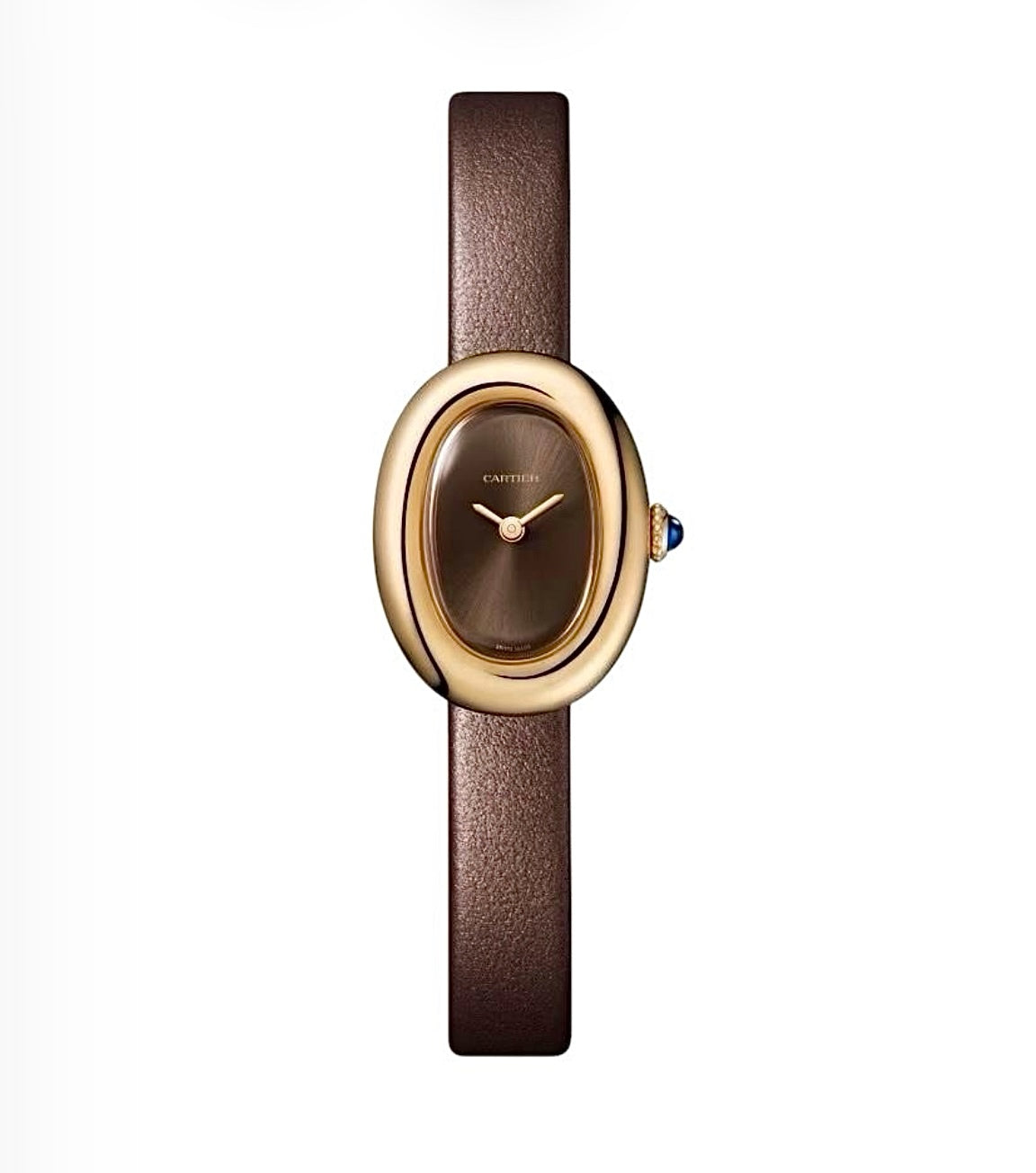 Cartier Baignoire Watch Mini Size 24x18MM – Yellow Gold-Plated, Steel Bezel, Brown Leather Strap