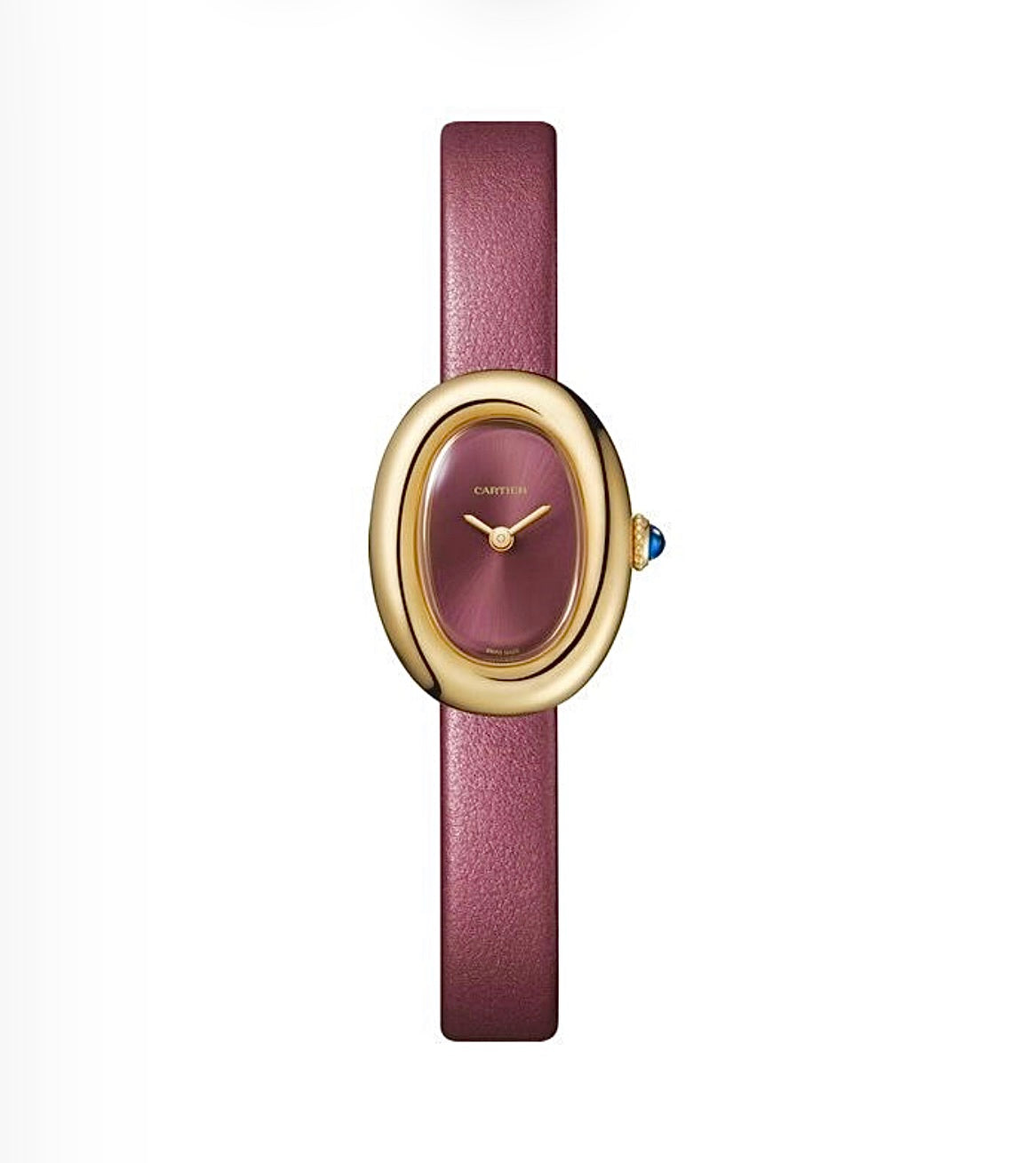 Cartier Baignoire Watch Mini Size 24x18MM – Yellow Gold-Plated, Steel Bezel, Burgundy Leather Strap