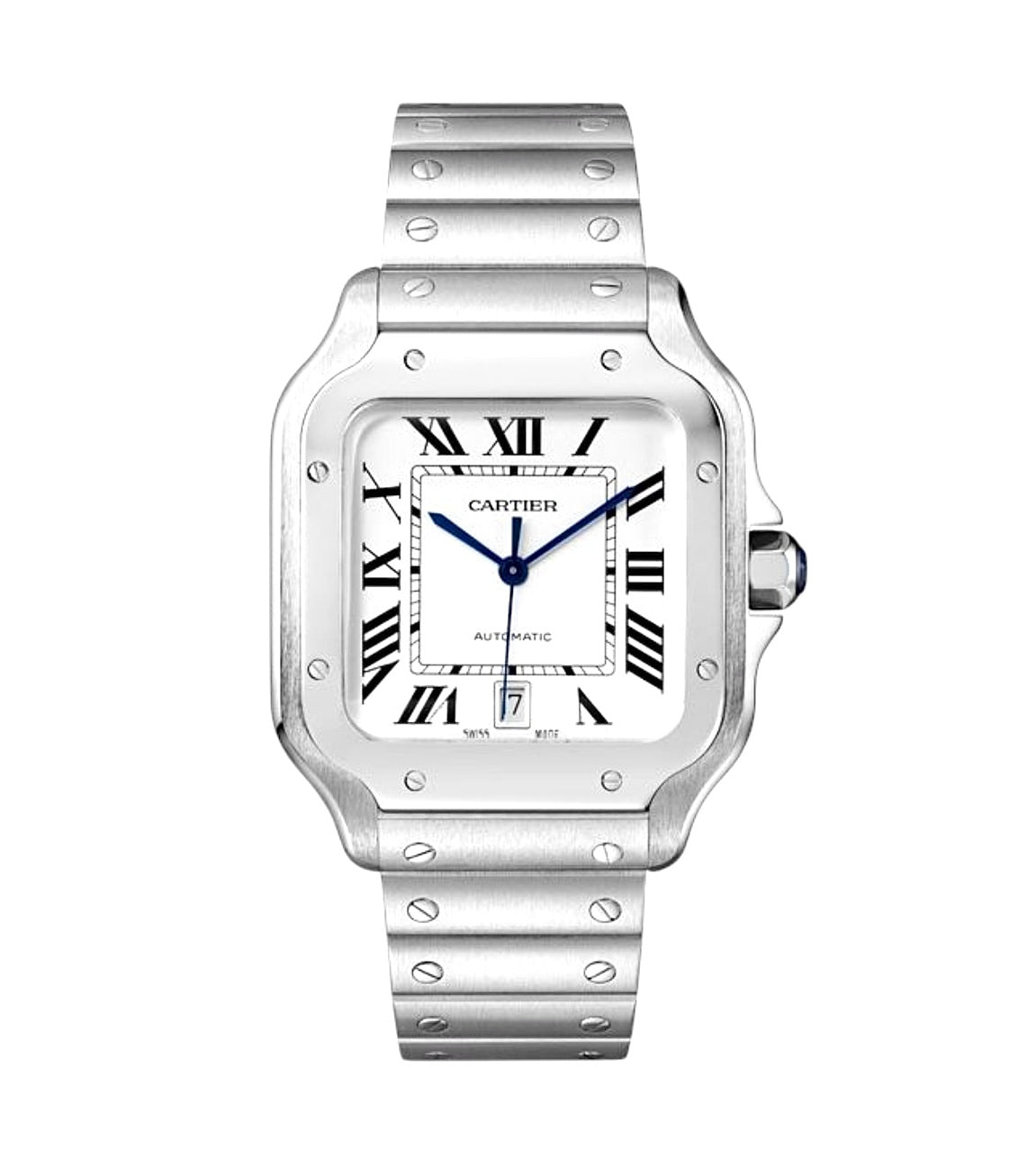 Cartier Santos de Cartier Watch Large 40mm – Stainless Steel | White Roman Dial & Date | ساعة كارتييه سانتوس 40 ملم ستانلس ستيل
