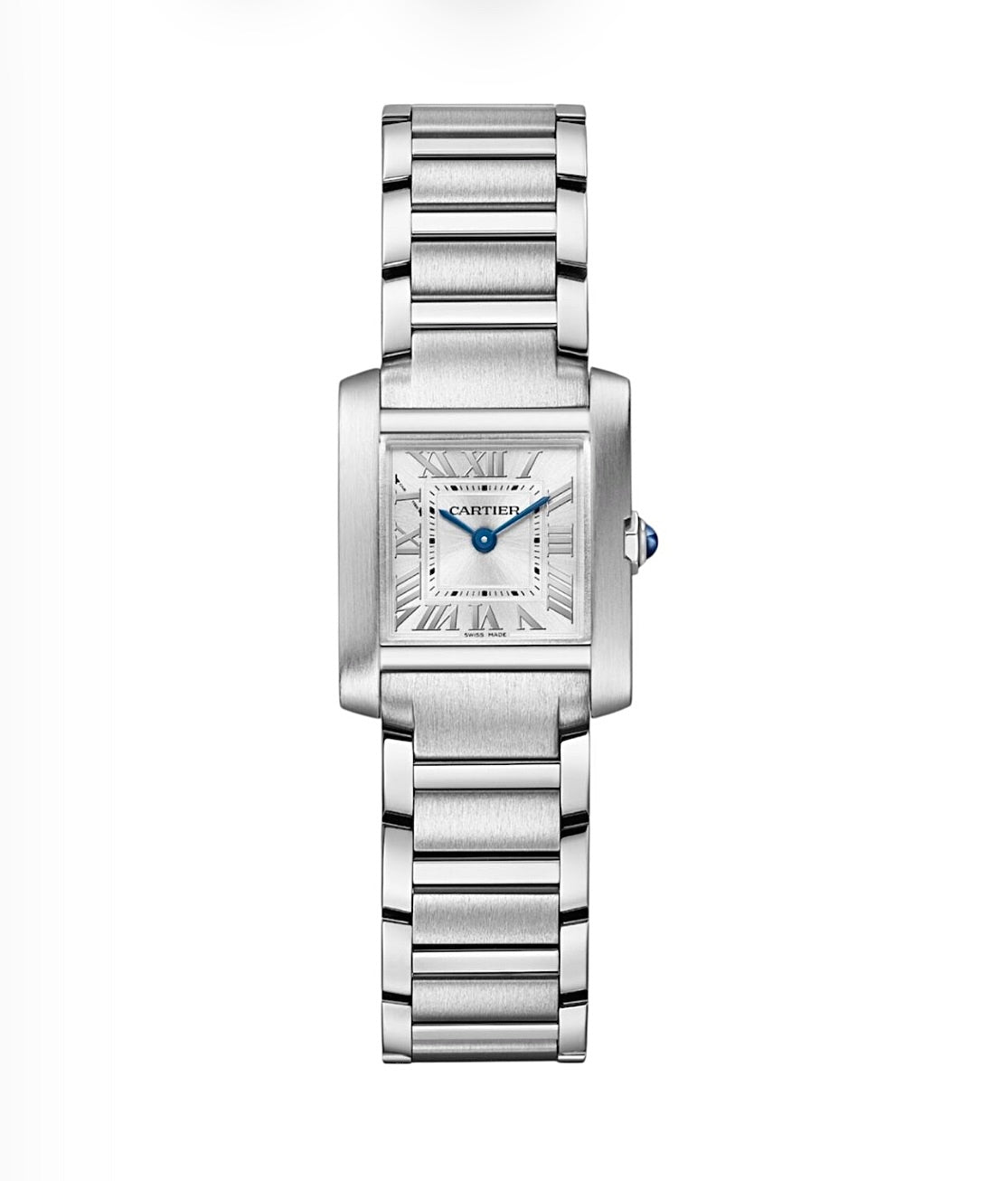 Cartier Tank Française Watch 25x21mm – Stainless Steel White-Plated | Silver Roman Dial | ساعة كارتييه تانك فرانسيز 25×21ملم ستانلس ستيل