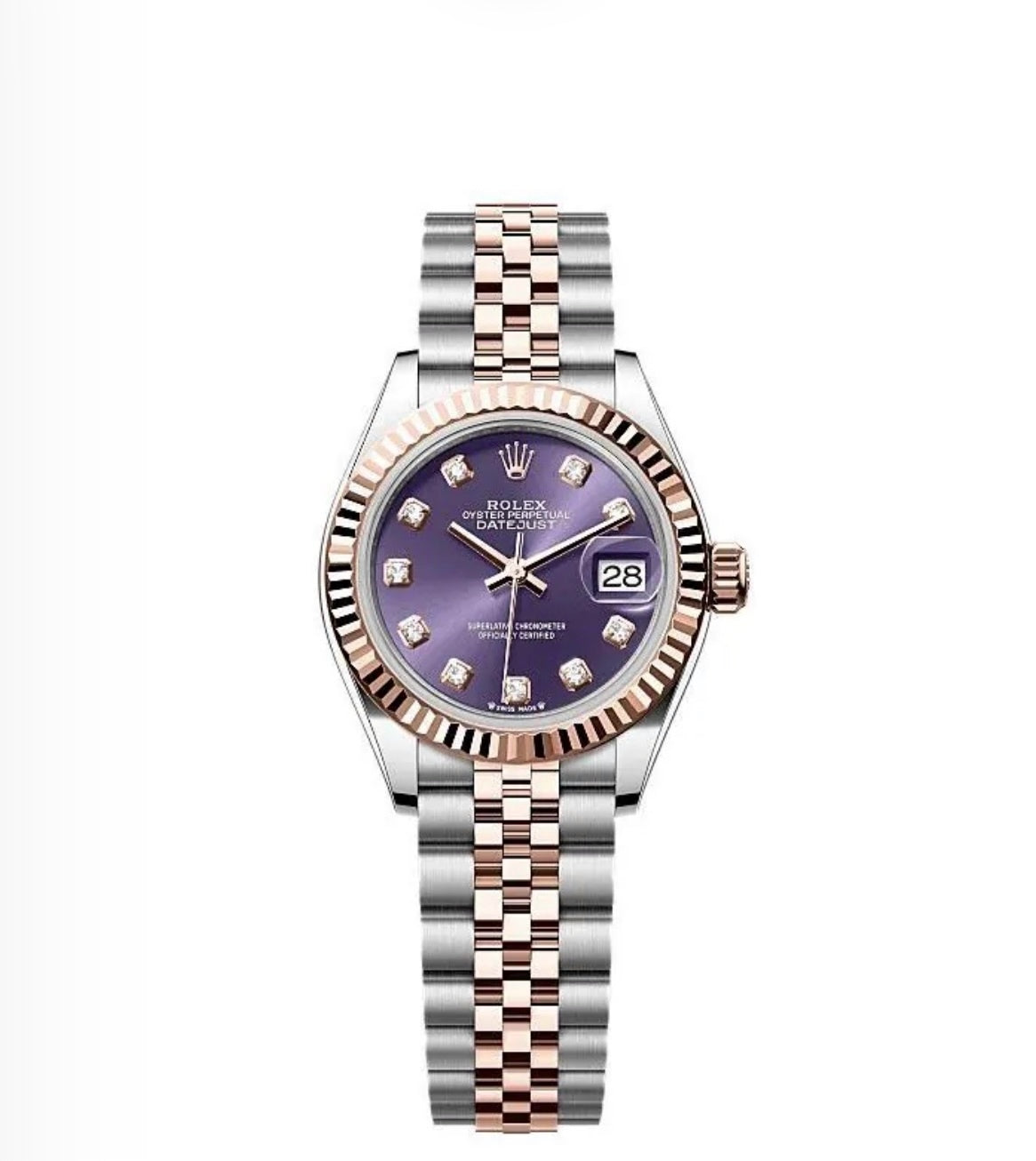 Rolex Datejust Oyster 28mm Oystersteel & Everose Gold – Purple Diamond Dial | ساعة رولكس ديتجست 28 ملم بنفسجي