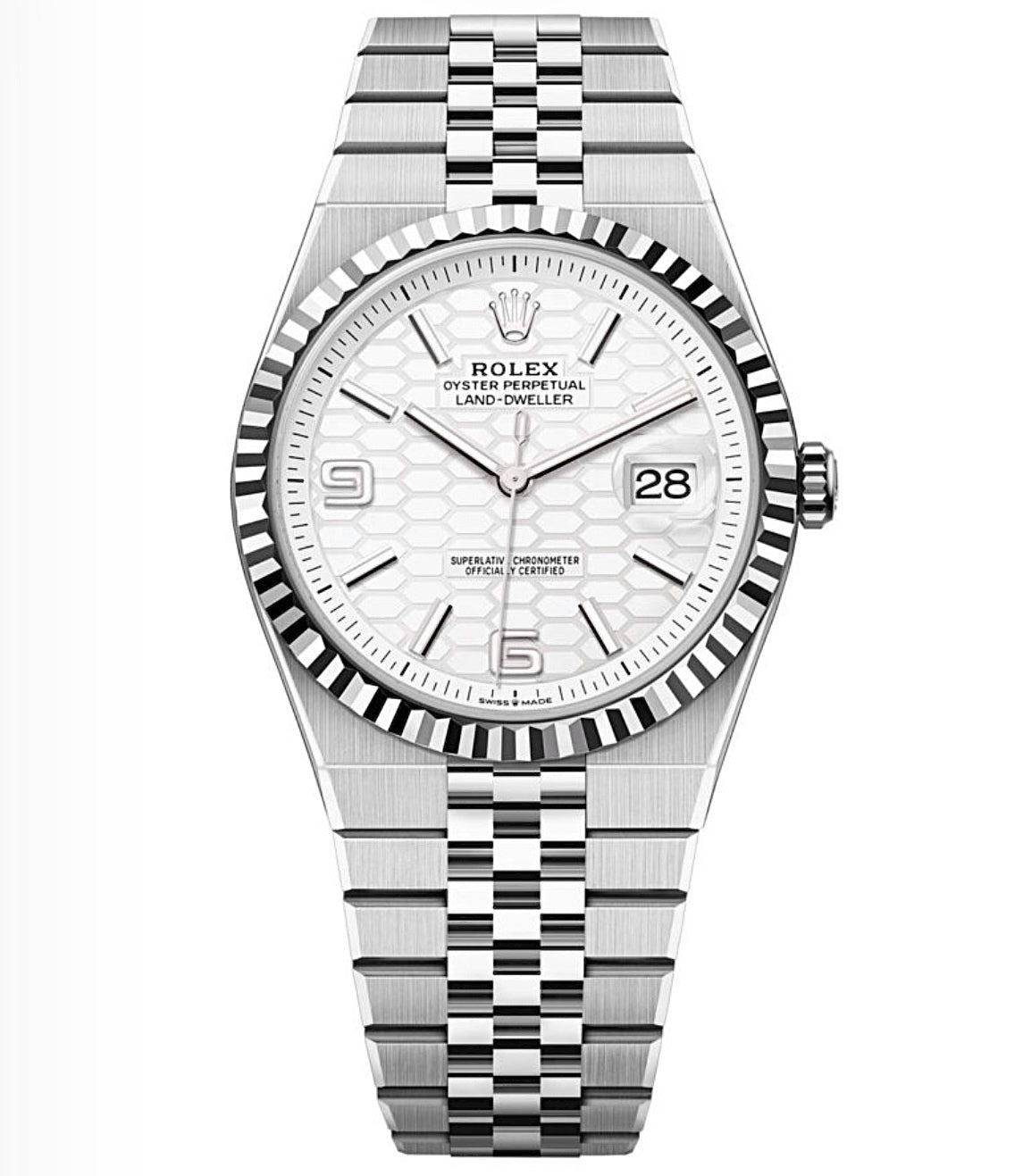 Rolex Land-Dweller Oyster 40mm Oystersteel – White Fluted Dial & Fluted Bezel | ساعة رولكس لاند دويلر 40 ملم أويسترستيل