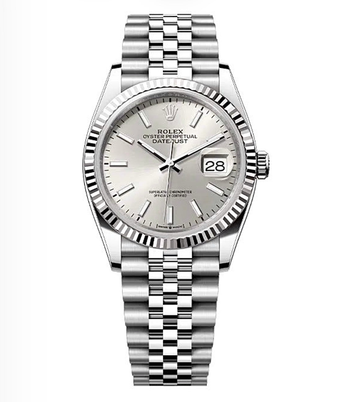 Rolex Datejust Oyster 36mm Oystersteel – Silver Dial & Fluted Bezel | ساعة رولكس ديتجست 36 ملم قرص فضي مضلّع