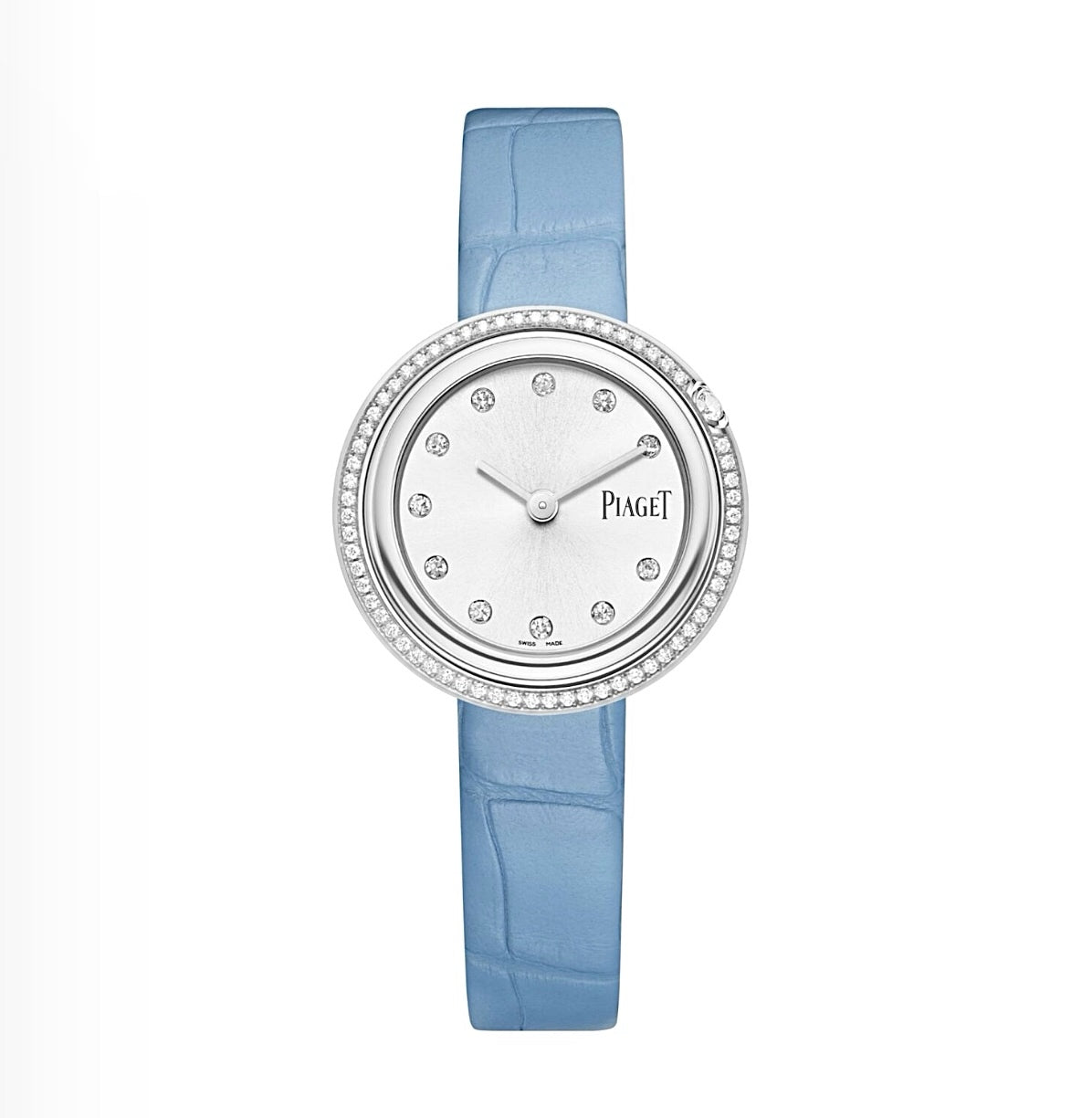 Piaget Possession Watch 29mm – Stainless Steel & 65 Brilliant-Cut Diamonds | Blue Leather Strap | ساعة بياجيه بوسيشن 29مم ستانلس 65 الماس