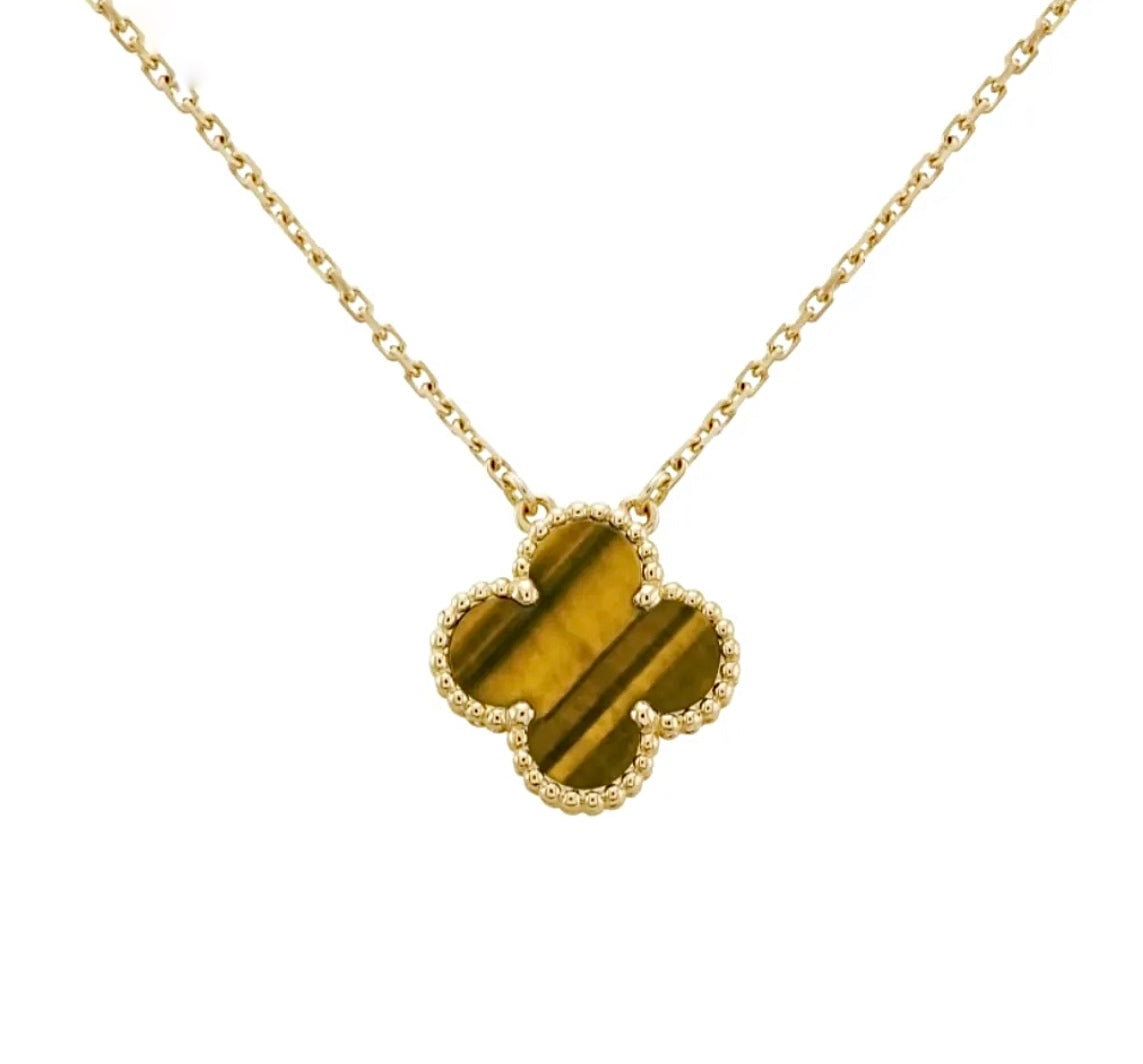 Van Cleef & Arpels Vintage Alhambra Pendant Necklace Yellow Gold Tiger Eye
