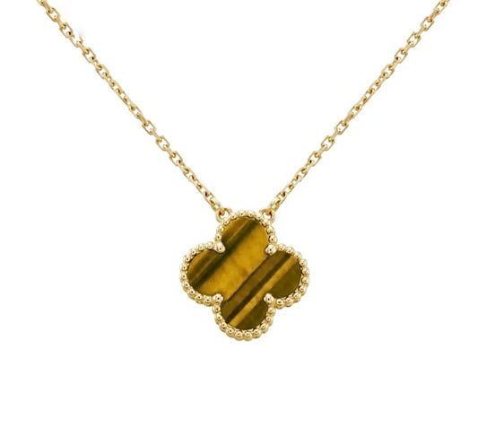 Van Cleef & Arpels Vintage Alhambra Pendant Necklace Yellow Gold Tiger Eye