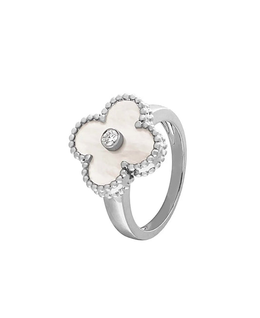 Van Cleef & Arpels Vintage Alhambra Ring White Gold White Mother of Pearl Diamond