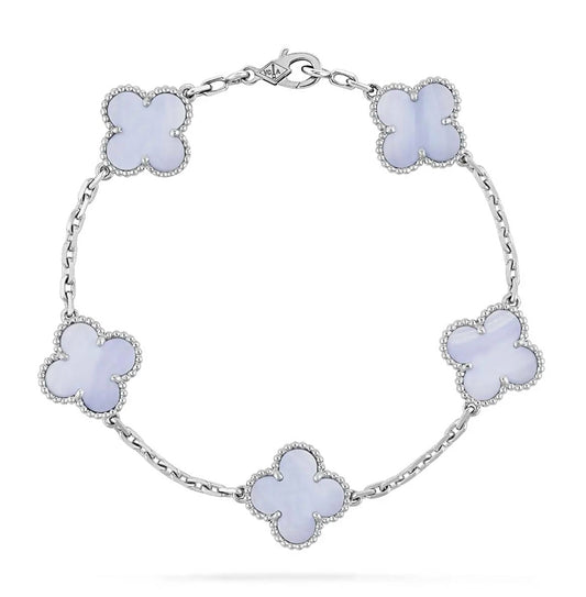 Van Cleef & Arpels Vintage Alhambra Bracelet 5 Motifs White Gold Chalcedony