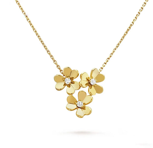 Van Cleef & Arpels Frivole Pendant Necklace 3 Flowers Mini Model Yellow Gold Diamond