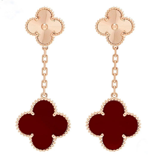 Van Cleef & Arpels Magic Alhambra Earrings 2 Motifs Rose Gold Guilloche Carnelian