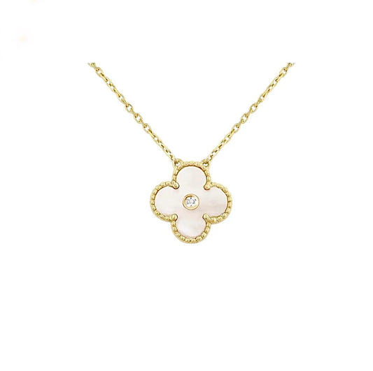Van Cleef & Arpels Magic Alhambra Pendant Necklace Yellow Gold White Mother of Pearl Diamond