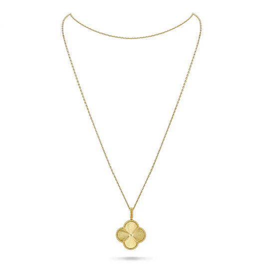 Van Cleef & Arpels Magic Alhambra Long Necklace 1 Motif Yellow Gold Guilloche