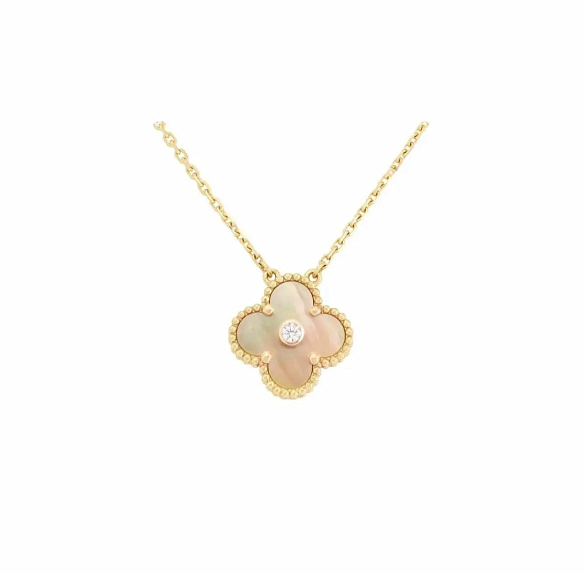Van Cleef & Arpels Magic Alhambra Pendant Necklace Yellow Gold Pink Mother of Pearl Diamond