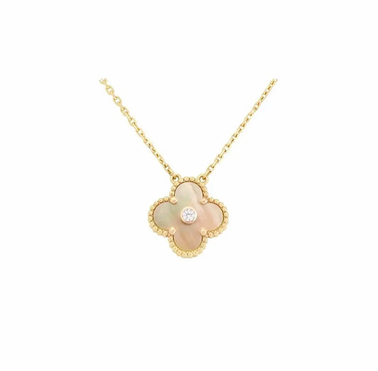 Van Cleef & Arpels Magic Alhambra Pendant Necklace Yellow Gold Pink Mother of Pearl Diamond