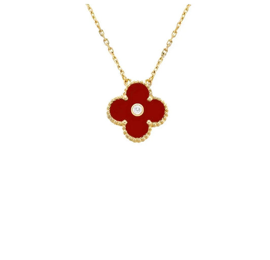 Van Cleef & Arpels Magic Alhambra Pendant Necklace Yellow Gold Carnelian Diamond