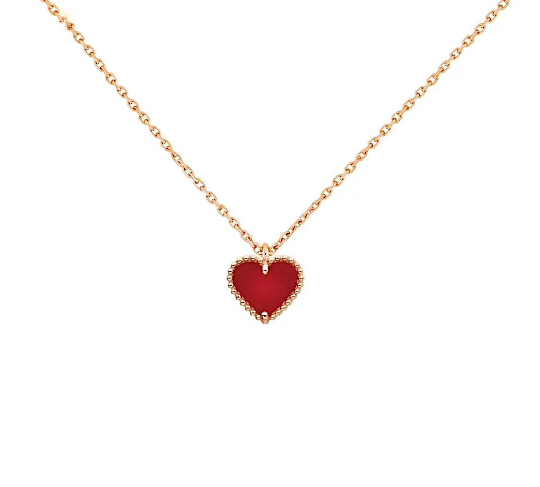 Van Cleef & Arpels Sweet Alhambra Heart Pendant Necklace Yellow Gold Carnelian Diamond