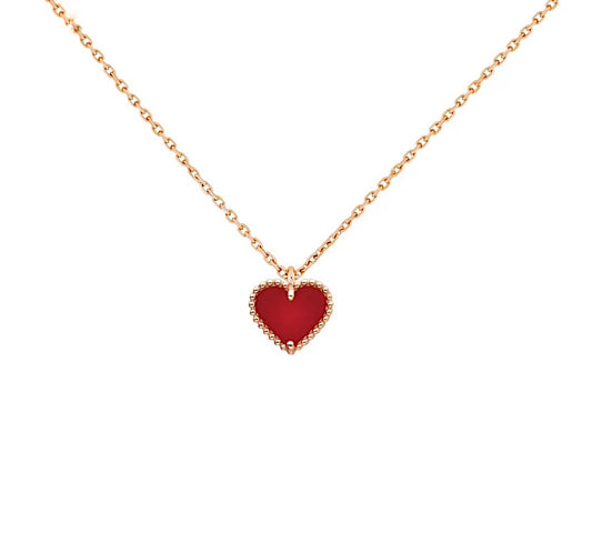 Van Cleef & Arpels Sweet Alhambra Heart Pendant Necklace Yellow Gold Carnelian Diamond