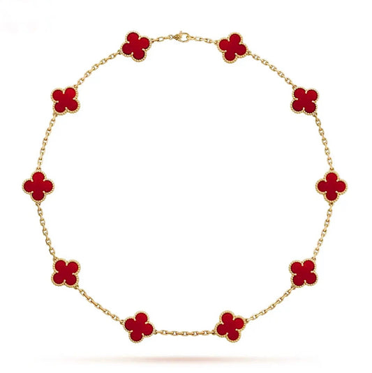 Van Cleef & Arpels Vintage Alhambra Necklace 10 Motifs Yellow Gold Carnelian