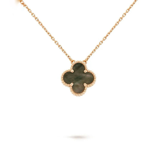 Van Cleef & Arpels Vintage Alhambra Pendant Necklace Rose Gold Onyx