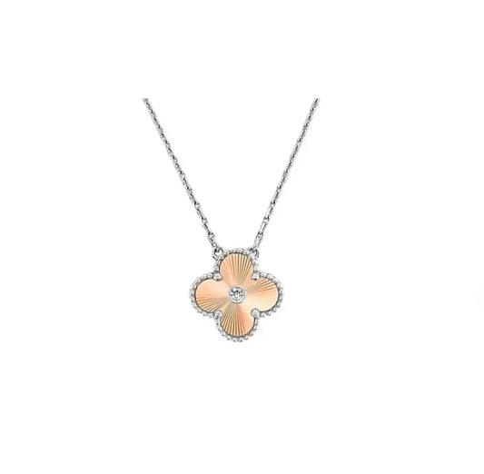 Van Cleef & Arpels Vintage Alhambra Pendant Necklace Rose Gold Diamond Center
