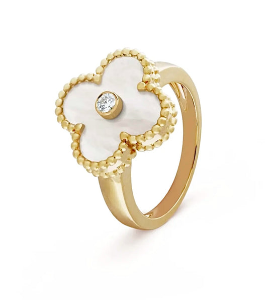 Van Cleef & Arpels Vintage Alhambra Ring Yellow Gold White Mother of Pearl Diamond