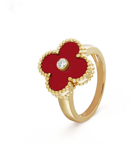 Van Cleef & Arpels Vintage Alhambra Ring Yellow Gold Carnelian Diamond