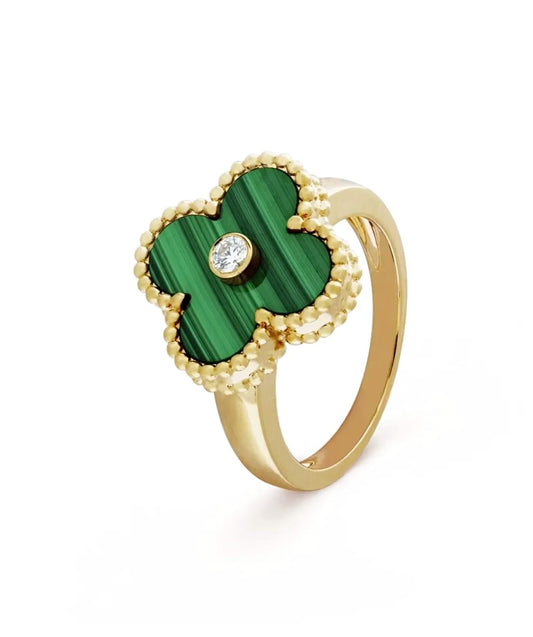Van Cleef & Arpels Vintage Alhambra Ring Yellow Gold Malachite Diamond