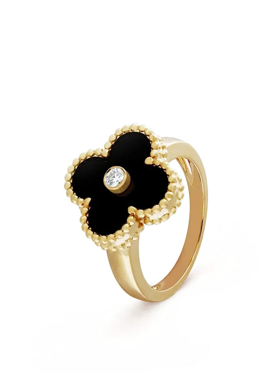 Van Cleef & Arpels Vintage Alhambra Ring Yellow Gold Onyx Diamond
