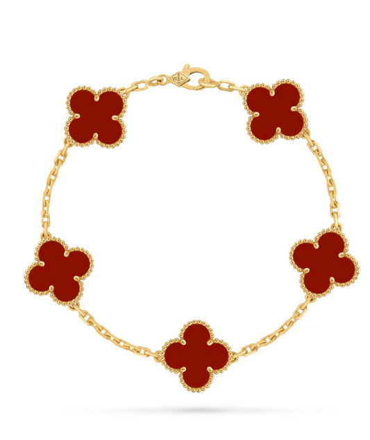 Van Cleef & Arpels Vintage Alhambra Bracelet 5 Motifs Yellow Gold Carnelian