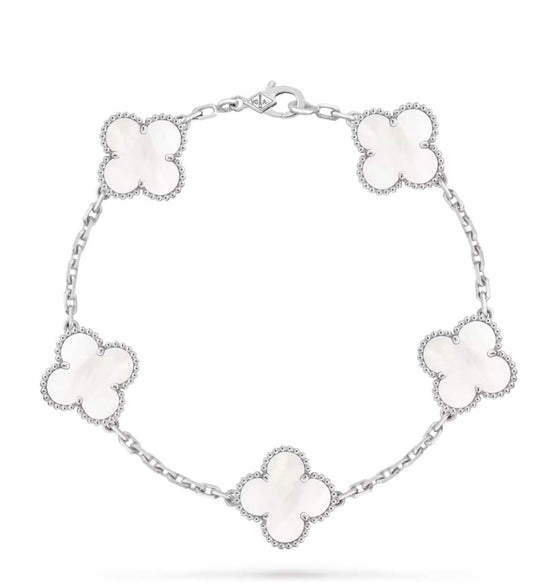 Van Cleef & Arpels Vintage Alhambra Bracelet 5 Motifs White Gold Mother-of-Pearl