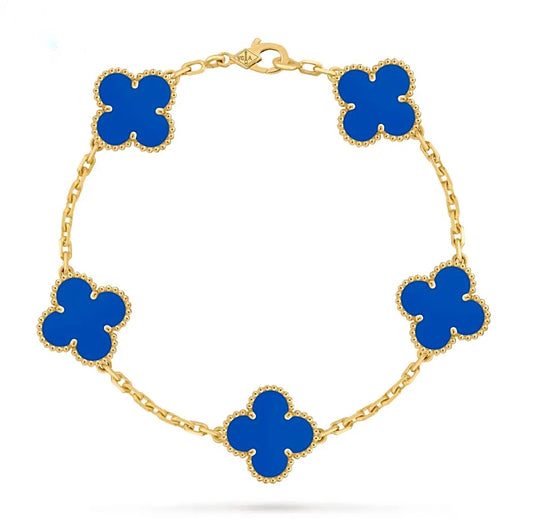 Van Cleef & Arpels Vintage Alhambra Bracelet 5 Motifs Yellow Gold Lapis Lazuli
