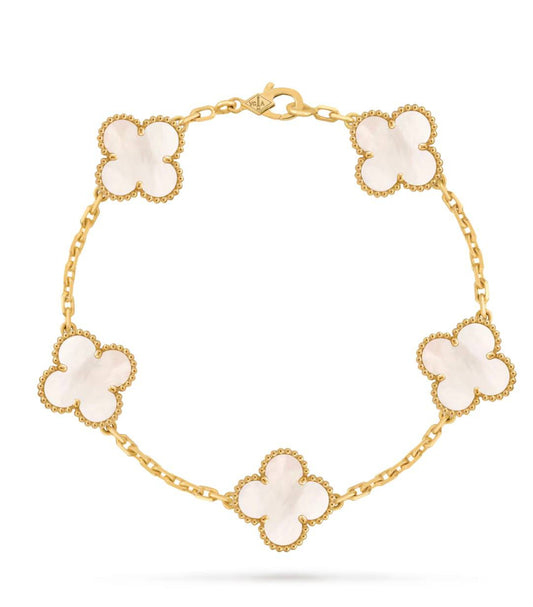 Van Cleef & Arpels Vintage Alhambra Bracelet 5 Motifs Yellow Gold White Mother-of-Pearl
