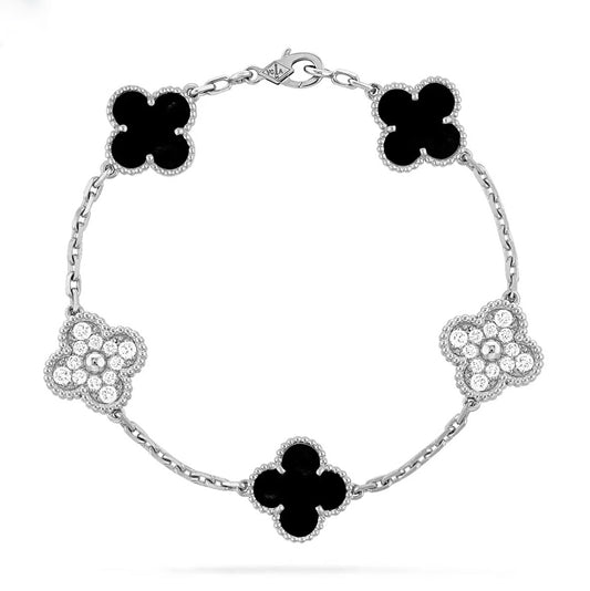Van Cleef & Arpels Vintage Alhambra Bracelet 5 Motifs White Gold Onyx & Diamonds