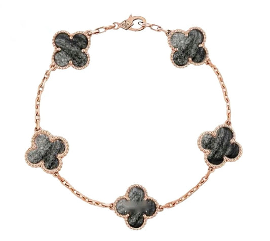 Van Cleef & Arpels Vintage Alhambra Bracelet 5 Motifs Rose Gold Labradorite
