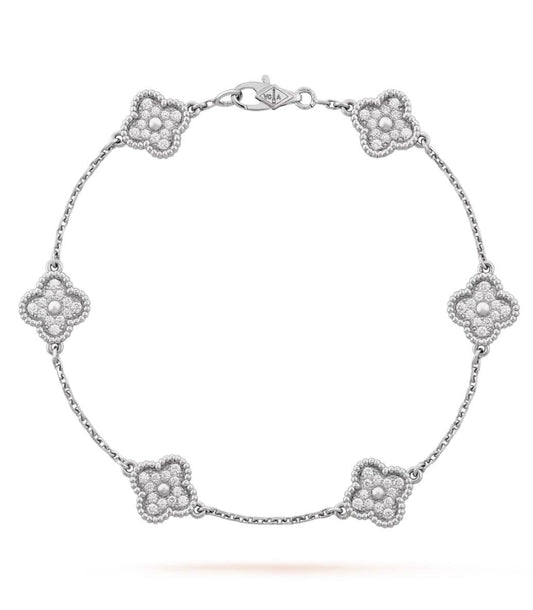 Van Cleef & Arpels Vintage Alhambra Bracelet 6 Motifs White Gold Diamonds
