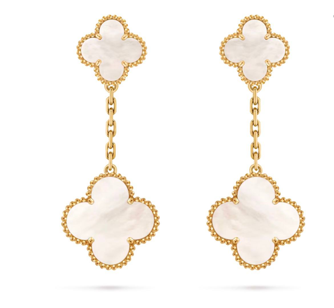 Van Cleef & Arpels Magic Alhambra Earrings 2 Motifs Yellow Gold Mother-of-Pearl
