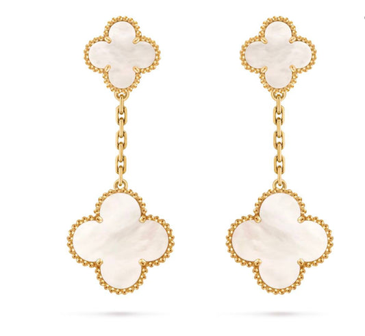 Van Cleef & Arpels Magic Alhambra Earrings 2 Motifs Yellow Gold Mother-of-Pearl