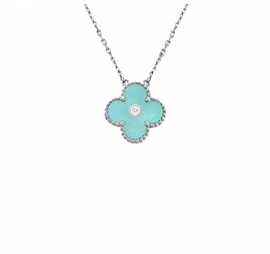 Van Cleef & Arpels Vintage Alhambra Pendant White Gold Turquoise Diamond