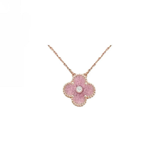 Van Cleef & Arpels Vintage Alhambra Pendant Rose Gold Pink Opal Diamond
